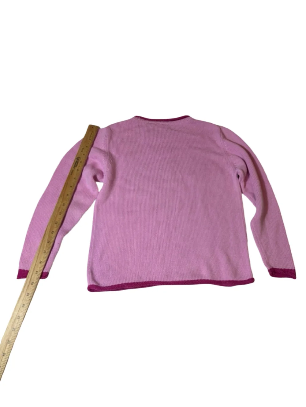 Vintage 90s Field Gear Girls 7/8 Pink Cotton Flower Heart Knit Sweater